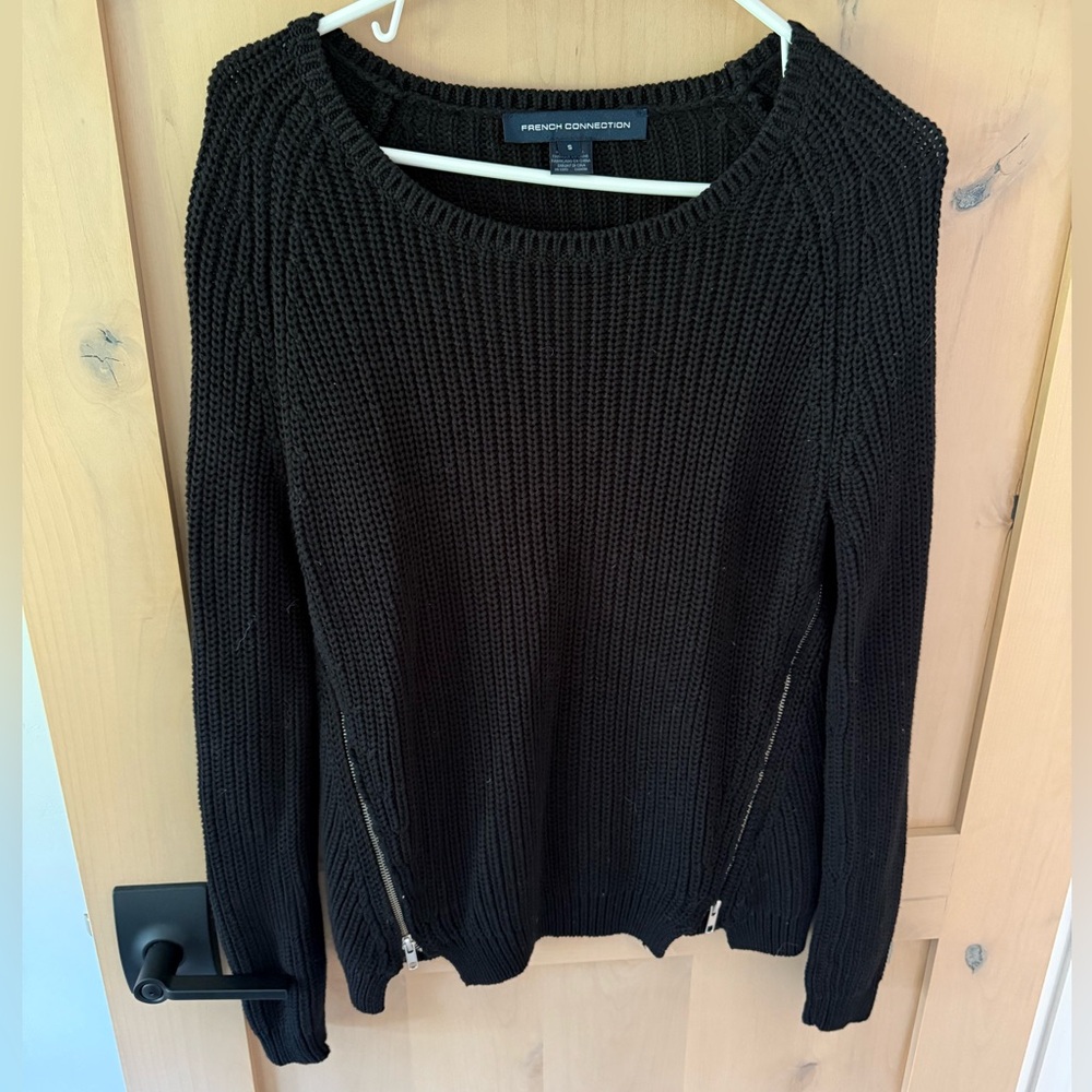 French Connection Black Crew Neck Sweater With Side Zippers